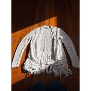 Club Monaco Italian Yard Fringe White Cardigan